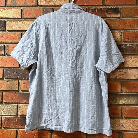 Folk Men's Harris Linen Blend Blue Striped Button Down Shirt - Picture 5 of 5